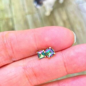 14K Yellow Gold Colorful Square Mystic Topaz Stud Earrings